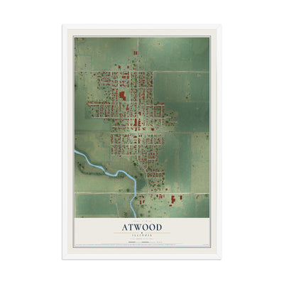 Map of Atwood, Illinois, 12 x 18 inch print in a white wood frame