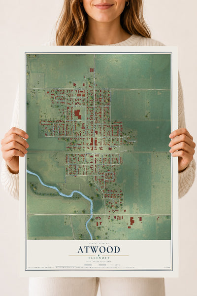 Map of Atwood, Illinois, 18 x 24 inch unframed archival matte print