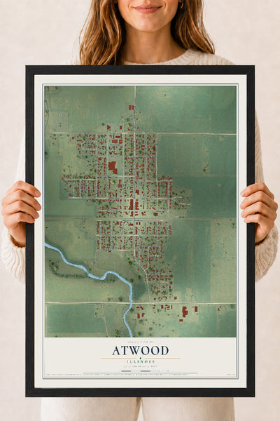 Map of Atwood, Illinois, 18 x 24 inch print in a black wood frame