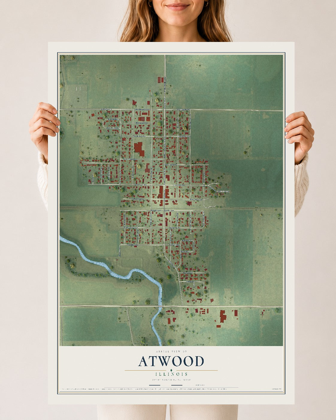 Map of Atwood, Illinois, 24 x 36 inch unframed archival matte print