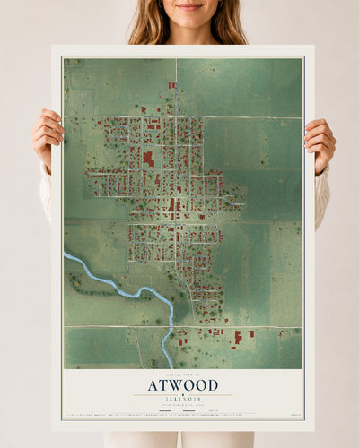 Map of Atwood, Illinois, 24 x 36 inch unframed archival matte print