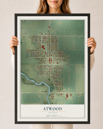 Map of Atwood, Illinois, 24 x 36 inch print in a black wood frame
