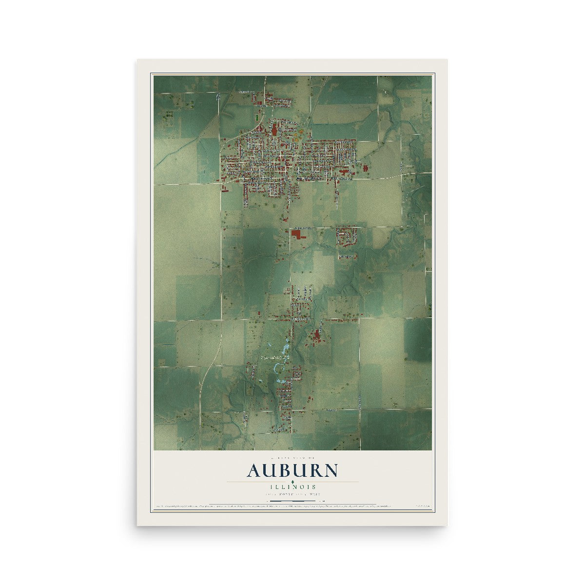 Map of Auburn, Illinois, 12 x 18 inch unframed archival matte print