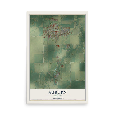 Map of Auburn, Illinois, 12 x 18 inch unframed archival matte print