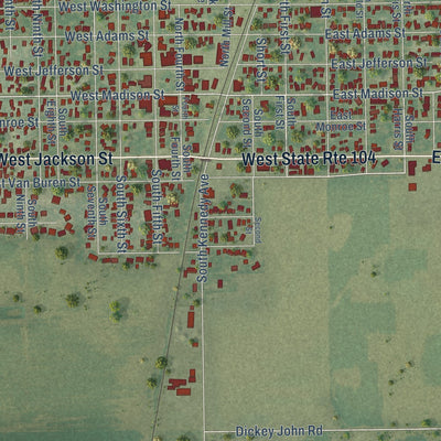 Close-up of the map of Auburn, Illinois print showing street and building detail