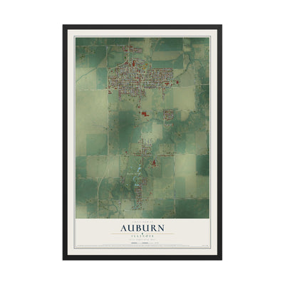 Map of Auburn, Illinois, 12 x 18 inch print in a black wood frame