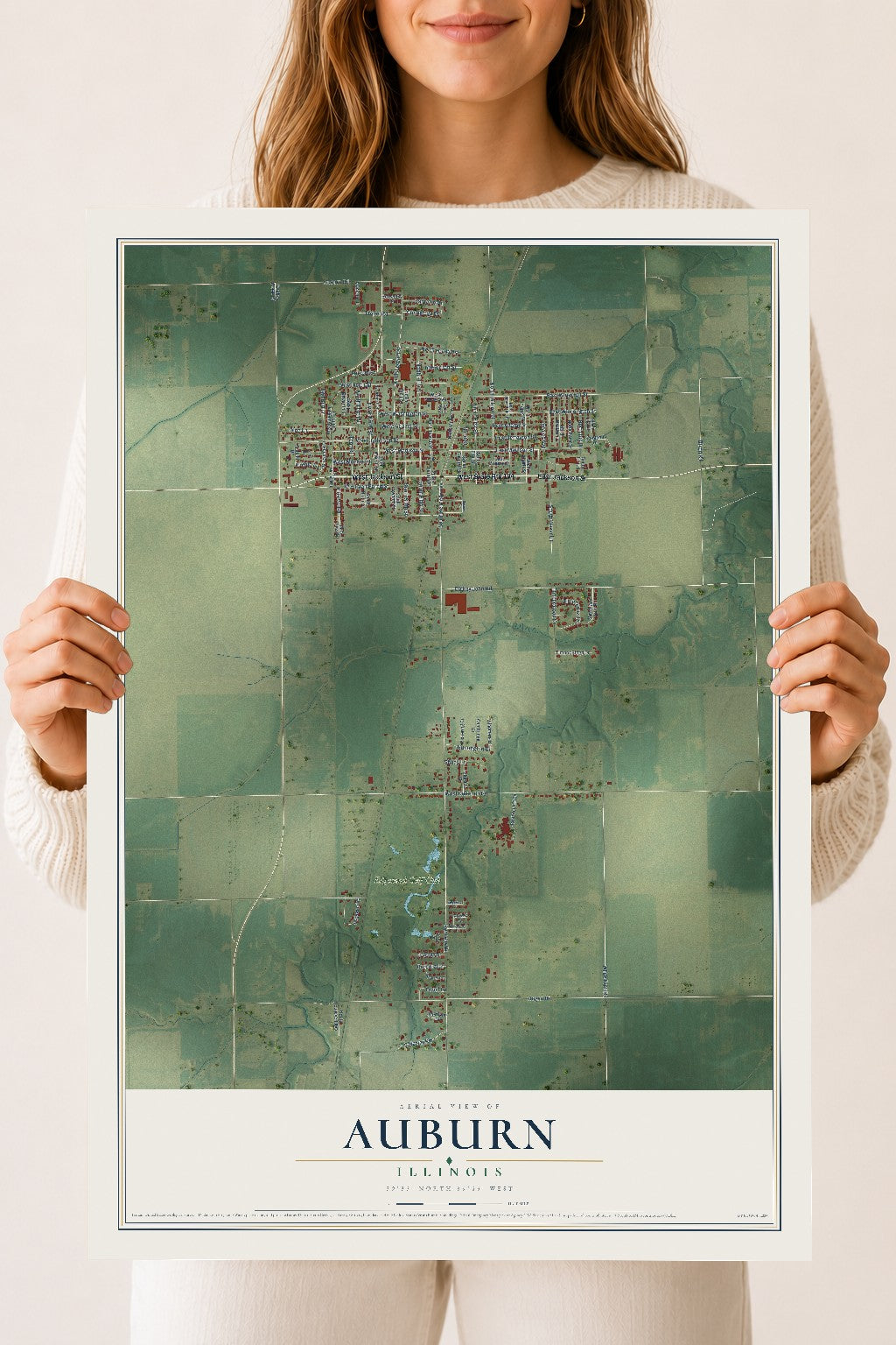 Map of Auburn, Illinois, 18 x 24 inch unframed archival matte print