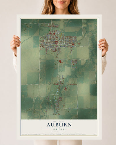 Map of Auburn, Illinois, 24 x 36 inch unframed archival matte print