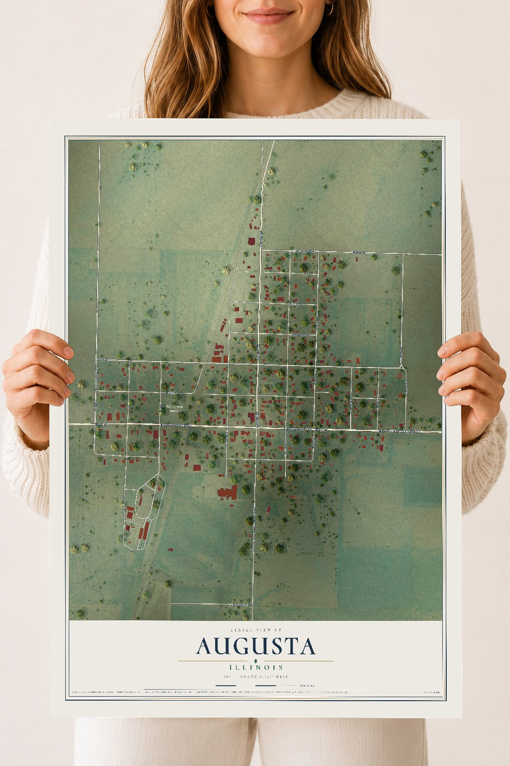 Map of Augusta, Illinois, 18 x 24 inch unframed archival matte print