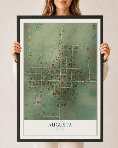 Map of Augusta, Illinois, 24 x 36 inch print in a black wood frame