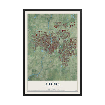 Map of Aurora, Illinois, 12 x 18 inch print in a black wood frame