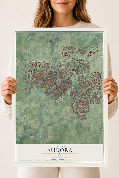 Map of Aurora, Illinois, 18 x 24 inch unframed archival matte print