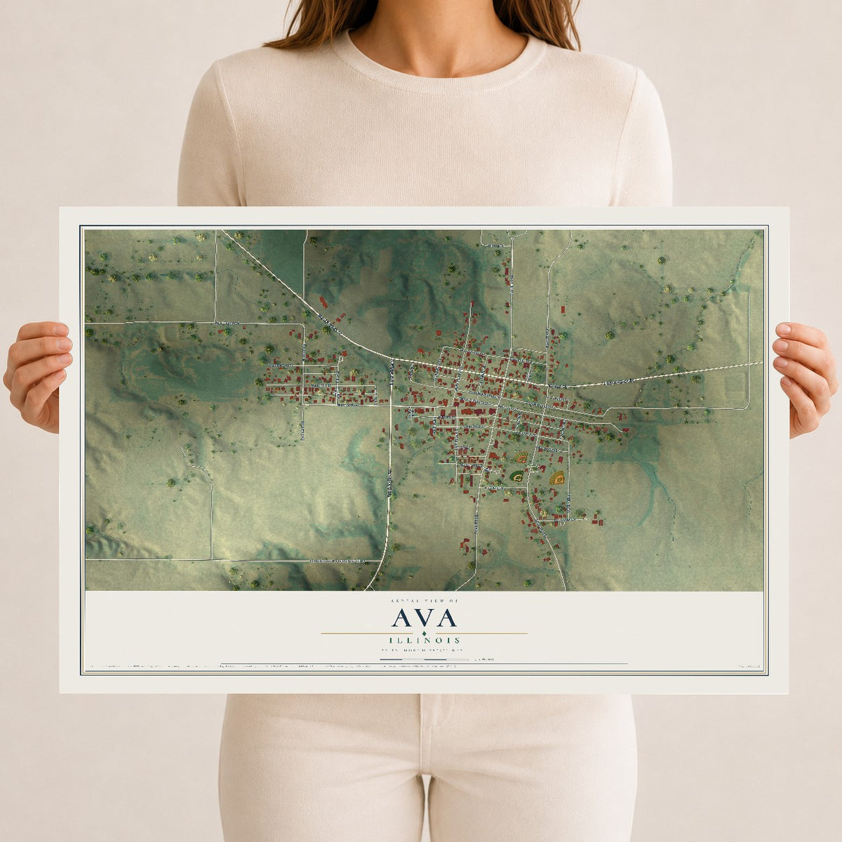 Map of Ava, Illinois, 12 x 18 inch unframed archival matte print