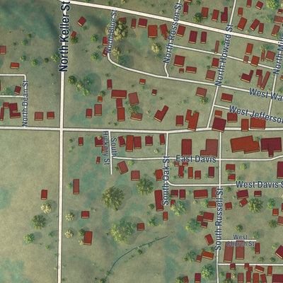 Close-up of the map of Ava, Illinois print showing street and building detail
