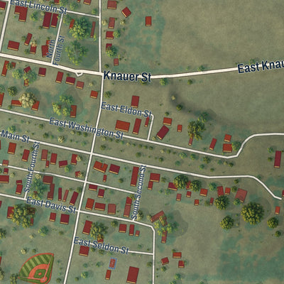Second close-up of the map of Ava, Illinois print showing more streets and buildings