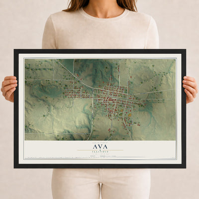 Map of Ava, Illinois, 12 x 18 inch print in a black wood frame