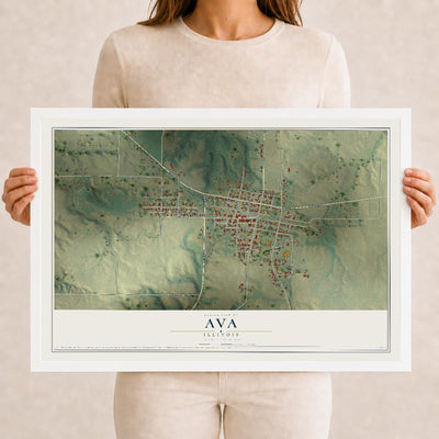 Map of Ava, Illinois, 12 x 18 inch print in a white wood frame