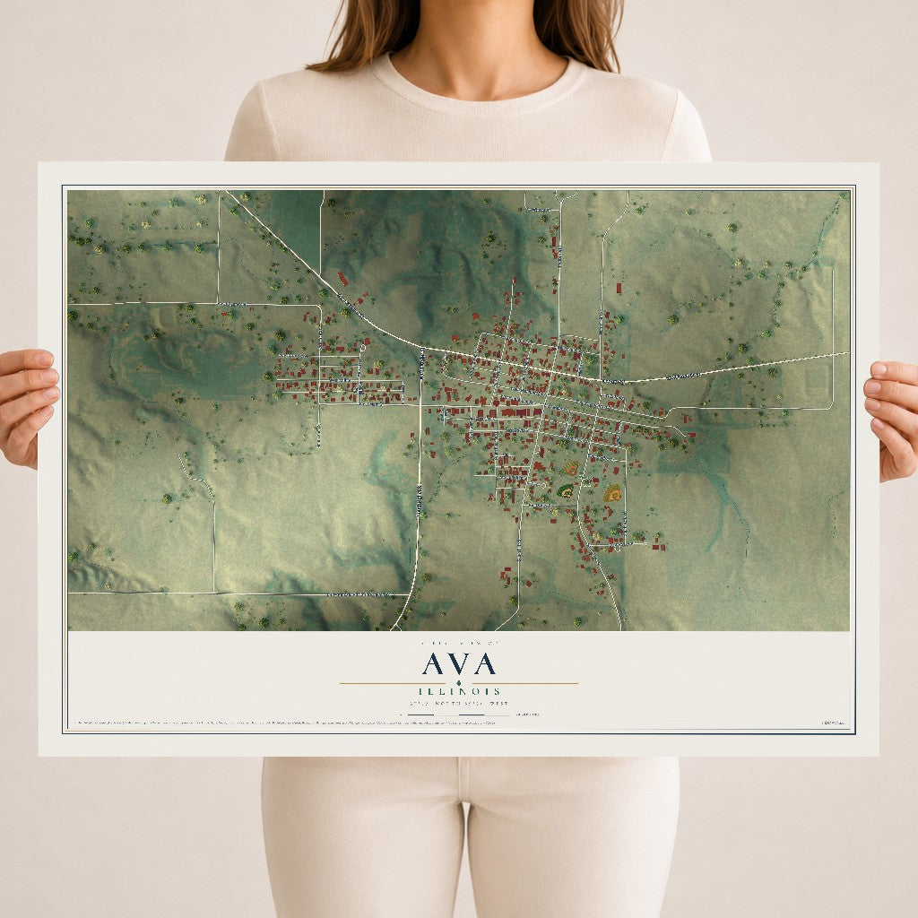 Map of Ava, Illinois, 18 x 24 inch unframed archival matte print