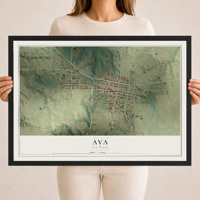 Map of Ava, Illinois, 18 x 24 inch print in a black wood frame