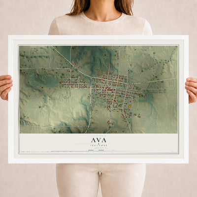 Map of Ava, Illinois, 18 x 24 inch print in a white wood frame
