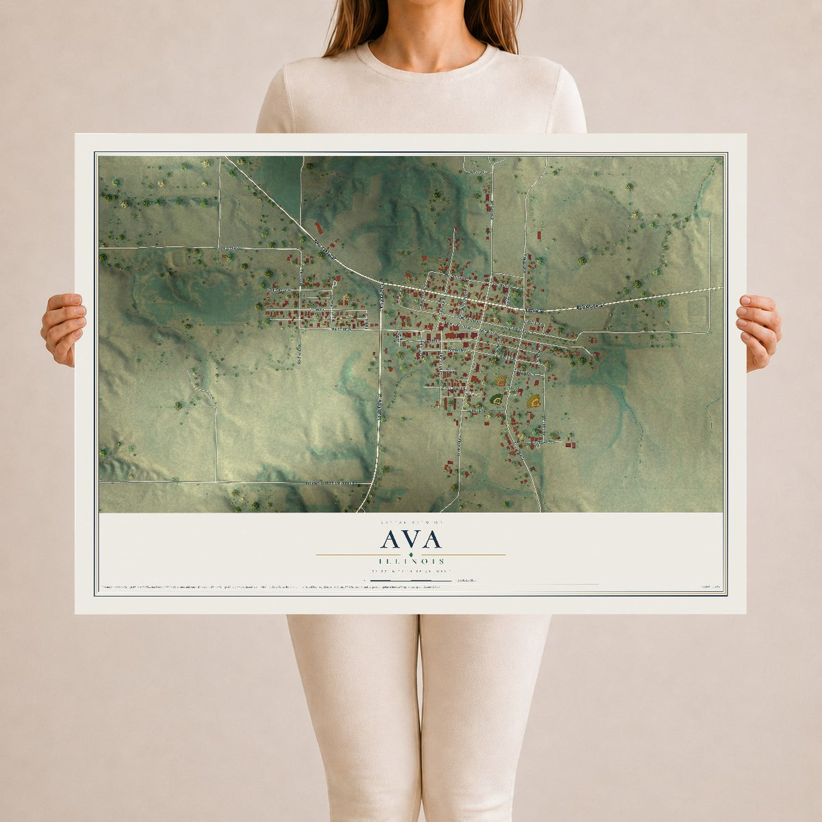 Map of Ava, Illinois, 24 x 36 inch unframed archival matte print