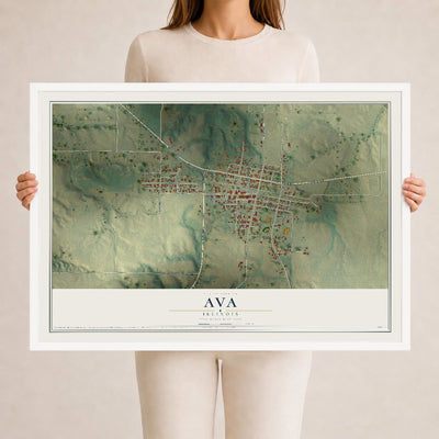Map of Ava, Illinois, 24 x 36 inch print in a white wood frame