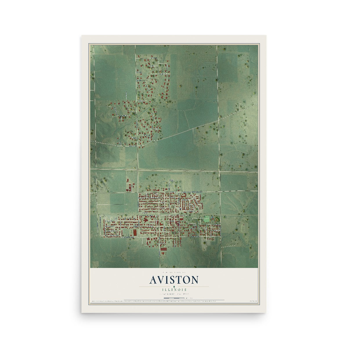 Map of Aviston, Illinois, 12 x 18 inch unframed archival matte print