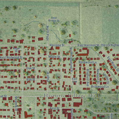 Close-up of the map of Aviston, Illinois print showing street and building detail