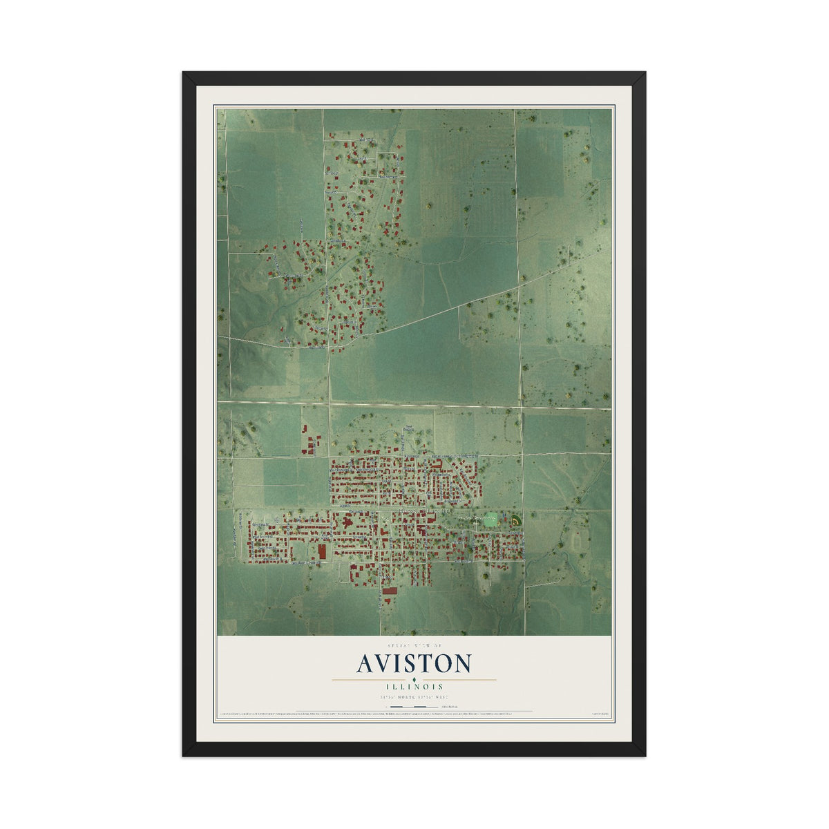 Map of Aviston, Illinois, 12 x 18 inch print in a black wood frame