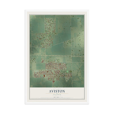 Map of Aviston, Illinois, 12 x 18 inch print in a white wood frame