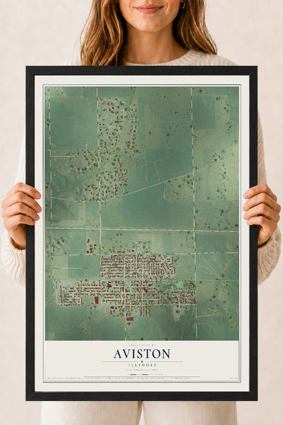 Map of Aviston, Illinois, 18 x 24 inch print in a black wood frame