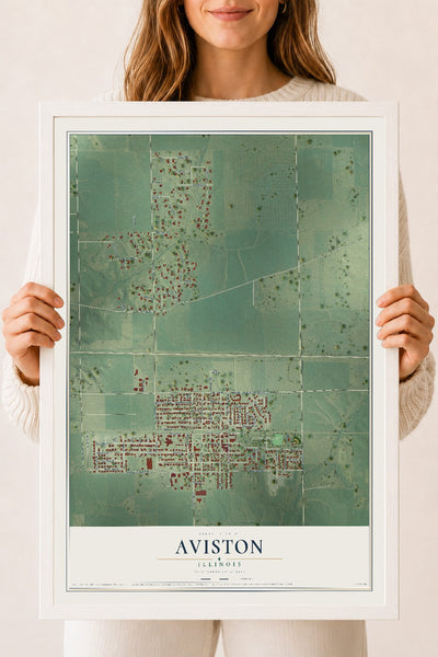 Map of Aviston, Illinois, 18 x 24 inch print in a white wood frame