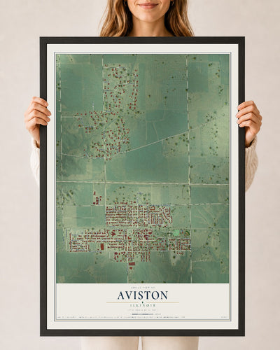 Map of Aviston, Illinois, 24 x 36 inch print in a black wood frame