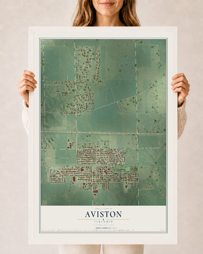 Map of Aviston, Illinois, 24 x 36 inch print in a white wood frame