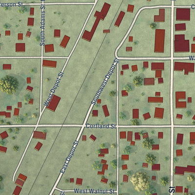 Close-up of the map of Avon, Illinois print showing street and building detail
