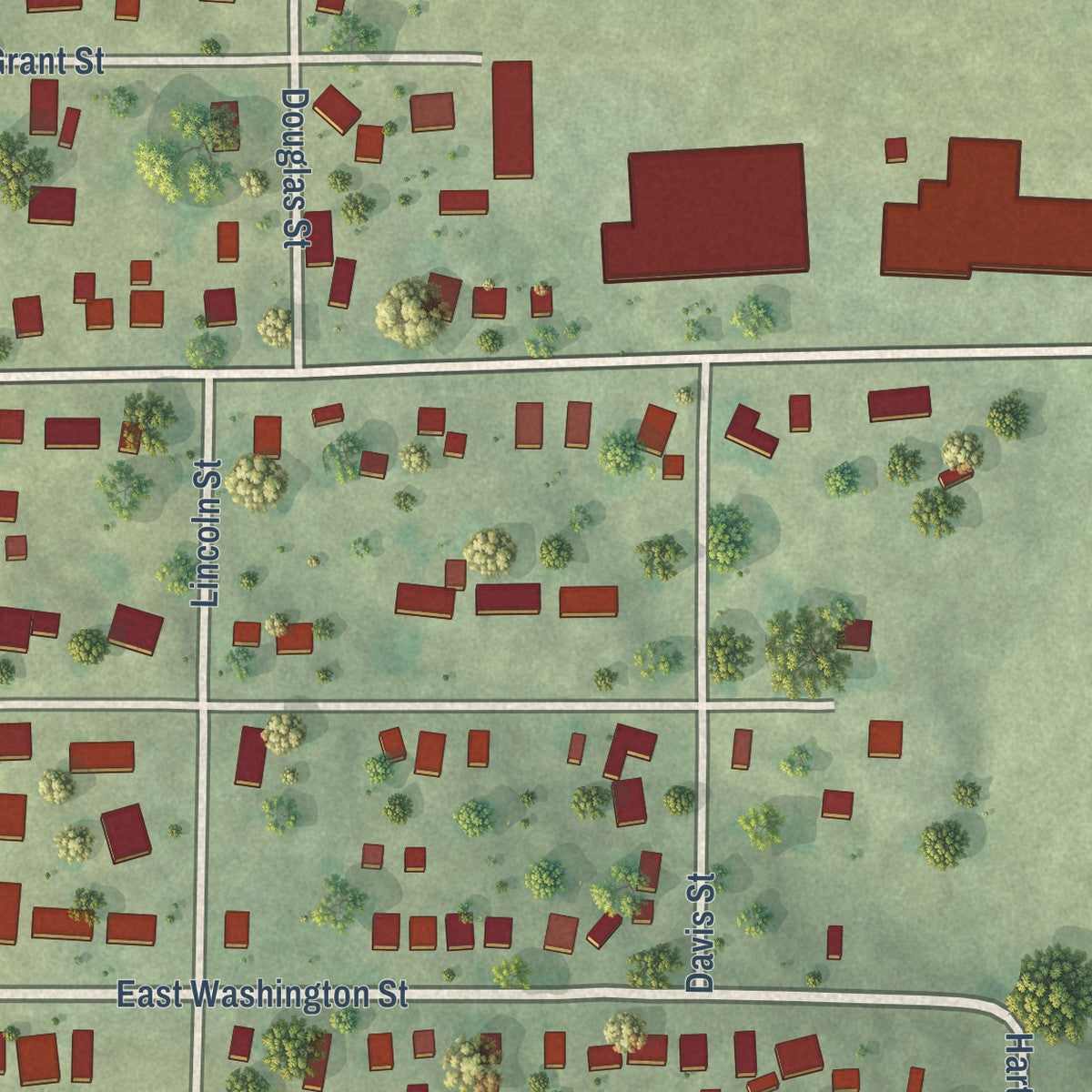 Second close-up of the map of Avon, Illinois print showing more streets and buildings