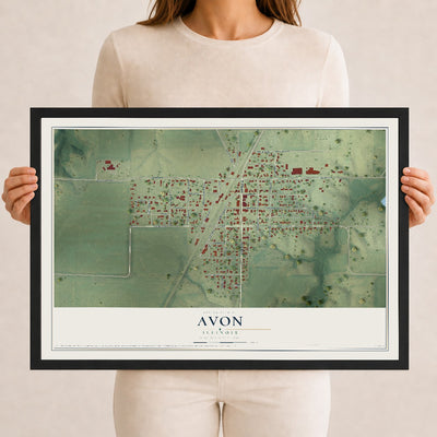 Map of Avon, Illinois, 12 x 18 inch print in a black wood frame