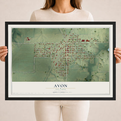 Map of Avon, Illinois, 18 x 24 inch print in a black wood frame