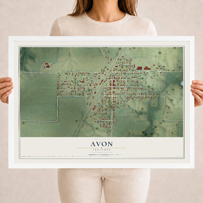 Map of Avon, Illinois, 18 x 24 inch print in a white wood frame