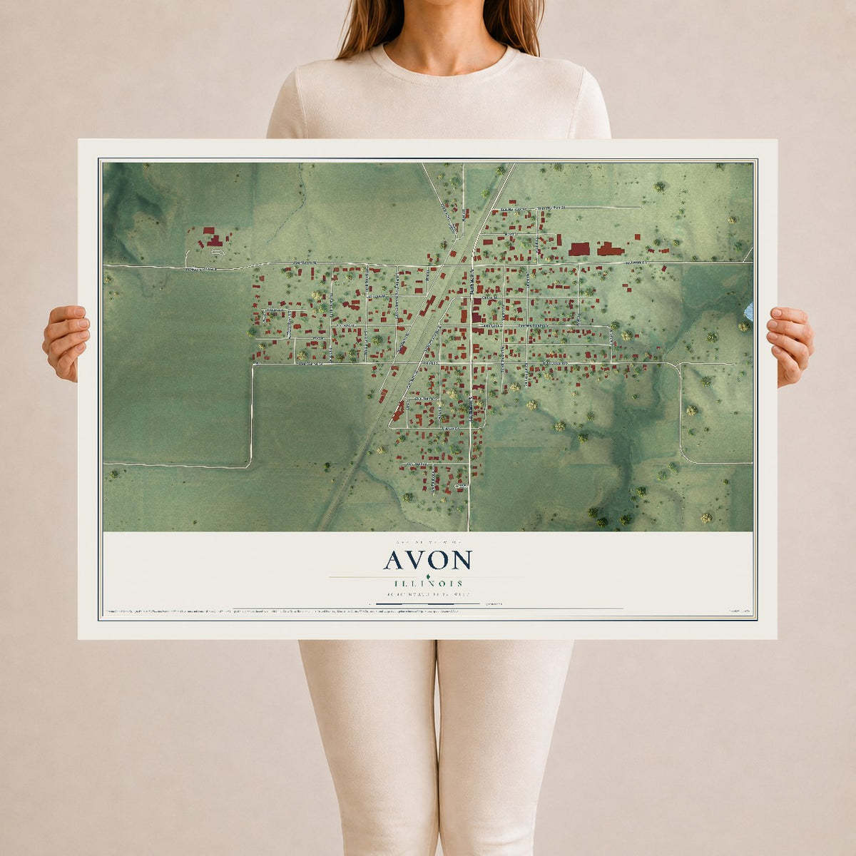 Map of Avon, Illinois, 24 x 36 inch unframed archival matte print