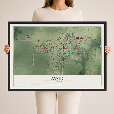 Map of Avon, Illinois, 24 x 36 inch print in a black wood frame