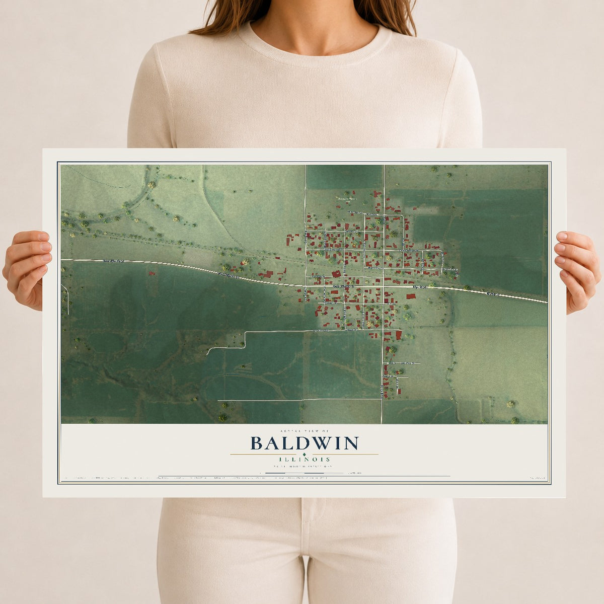 Map of Baldwin, Illinois, 12 x 18 inch unframed archival matte print