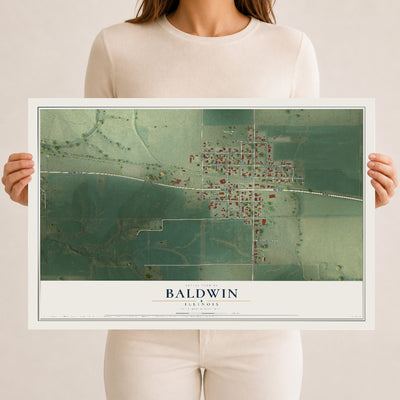 Map of Baldwin, Illinois, 12 x 18 inch unframed archival matte print