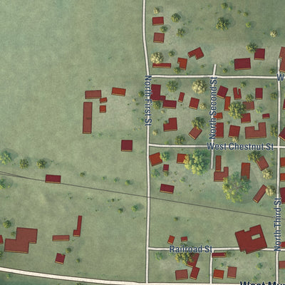 Second close-up of the map of Baldwin, Illinois print showing more streets and buildings