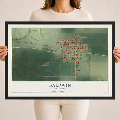 Map of Baldwin, Illinois, 18 x 24 inch print in a black wood frame