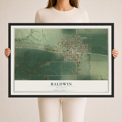 Map of Baldwin, Illinois, 24 x 36 inch print in a black wood frame