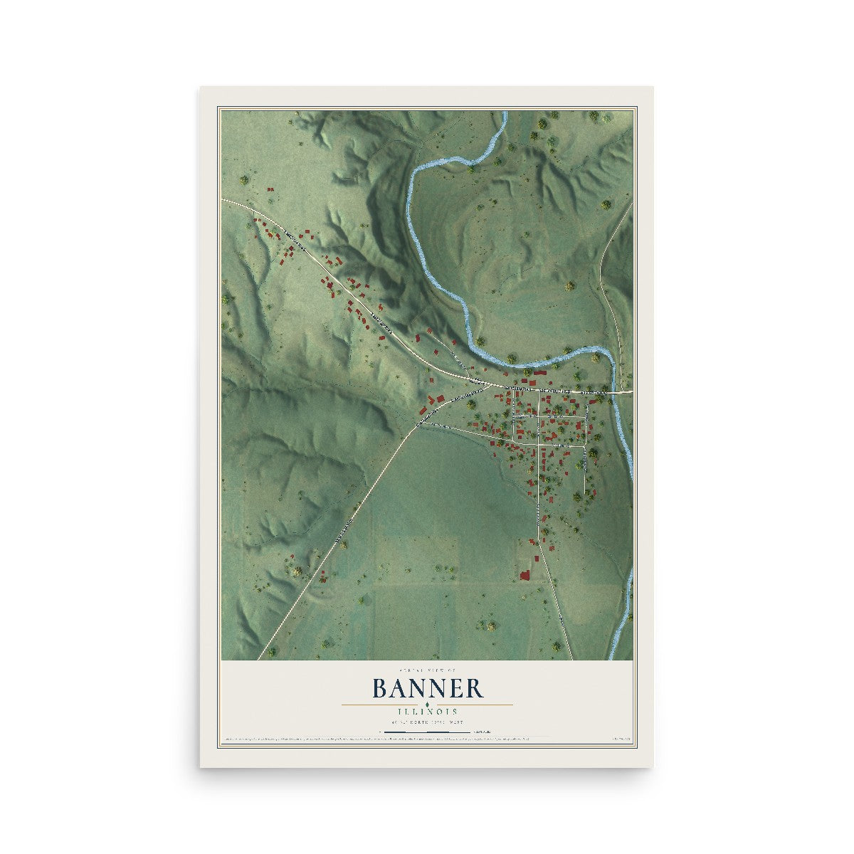Map of Banner, Illinois, 12 x 18 inch unframed archival matte print