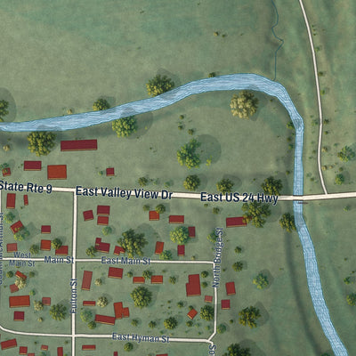 Close-up of the map of Banner, Illinois print showing street and building detail