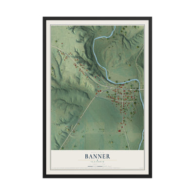 Map of Banner, Illinois, 12 x 18 inch print in a black wood frame