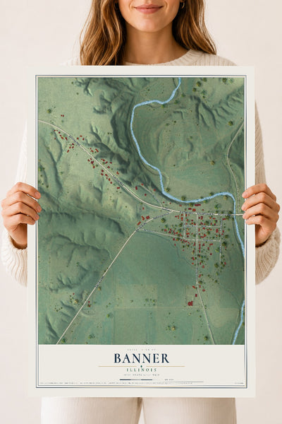 Map of Banner, Illinois, 18 x 24 inch unframed archival matte print